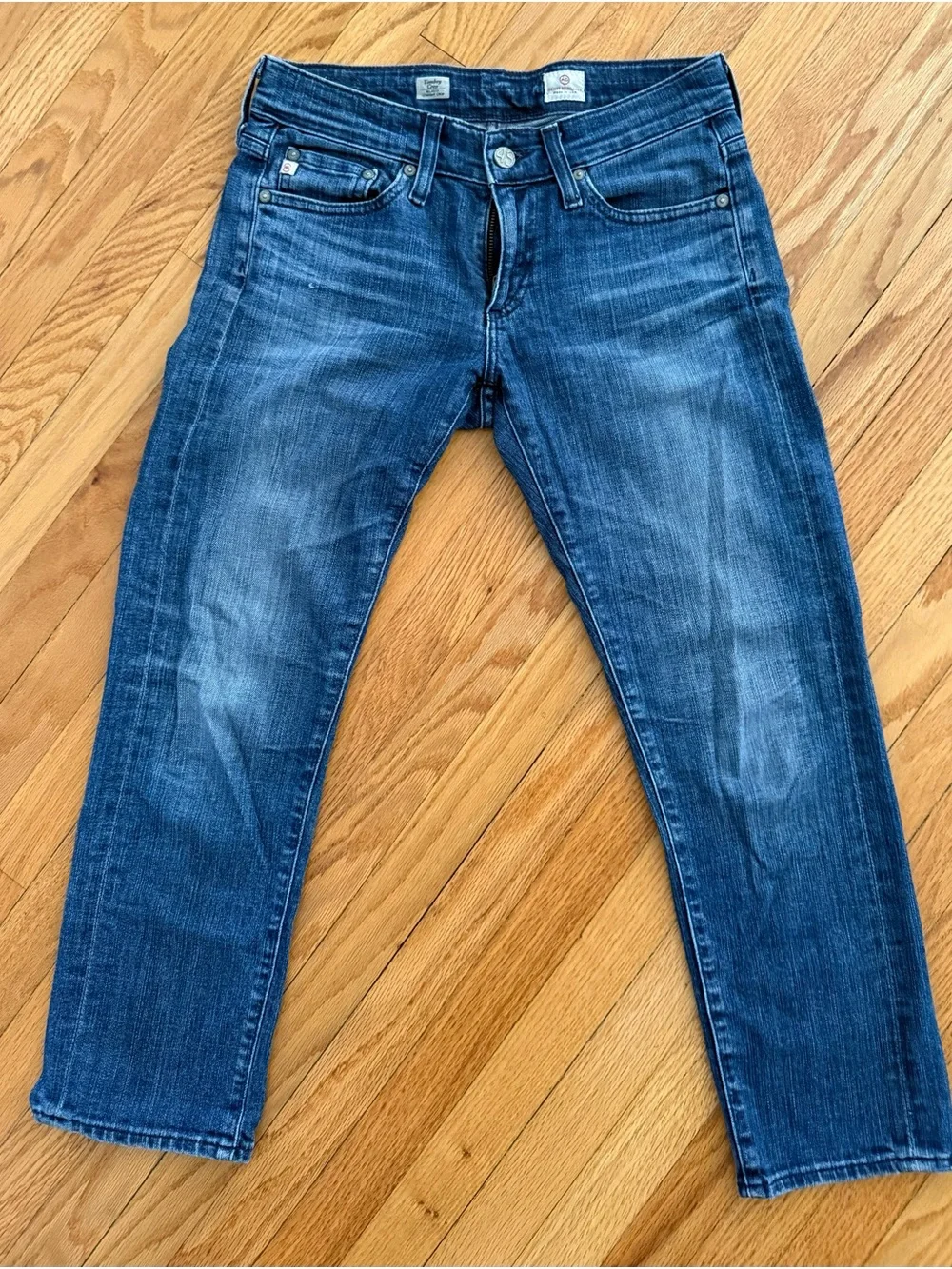AG Adriano Goldschmied Tom Boy Relaxed Straight Jeans in Distressed Blue - Picture 1 of 9